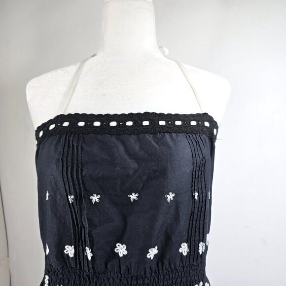 Vintage Y2K 90s Guess Black White Embroidered Smocked Halter Top - Picture 2 of 8